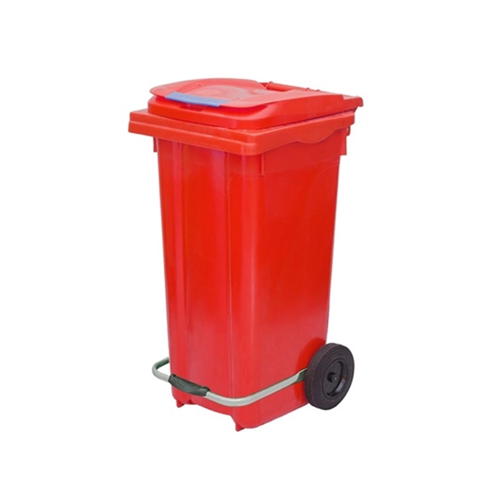 120 Litre Pedallı Kırmızı Plastik Çöp Konteyneri